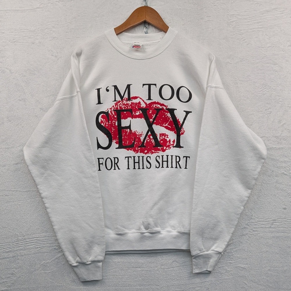 VTG Fruit of the Loom Sweatshirt Men's XL White Sexy Humor Funny Made in USA 90s
